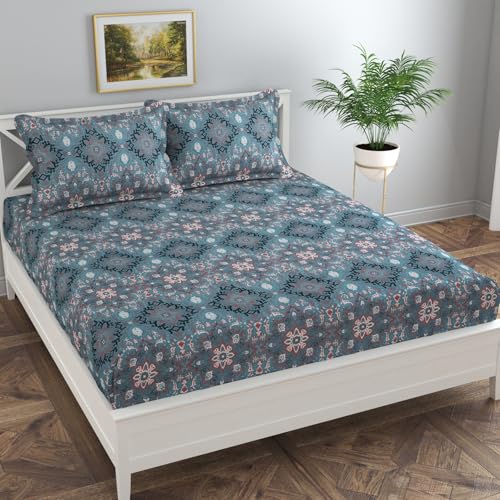 Image of Florida Navy Floral Microfiber Comforter Set for Double Bed | Soft Reversible 180 GSM AC Comforter with King Bedsheet & 2 Pillow Covers