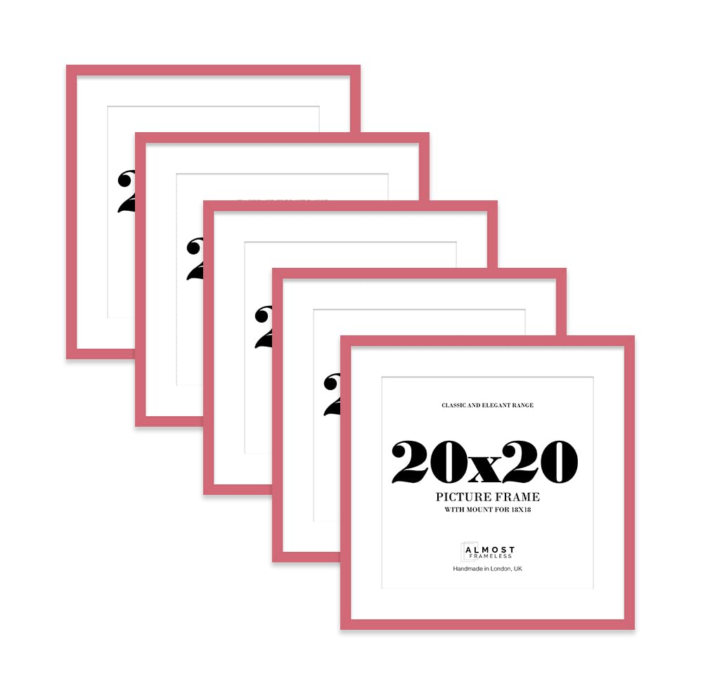 20x20 Pink Picture Frame with Mount for 18x18 Photos, Prints - Modern Square Wall Frame, Set of 5