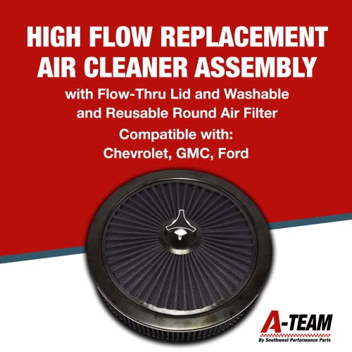 A-Team Performance - High Flow Replacement Air Cleaner - Flow-Thru Lid Washable And Reusable Round Air Filter Element Kit - With Star Wing Nut - Compatible With Chevrolet Gmc Ford 14"X3" Black #TOP2