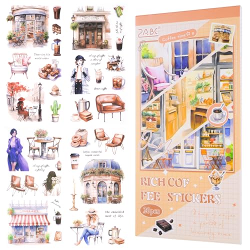 MIANRUII Libro de pegatinas para scrapbook, 20 hojas de pegatinas de revista, accesorios de diario basura, materiales estéticos de PET precortados, pegatinas de acuarela para adultos (marrón café)