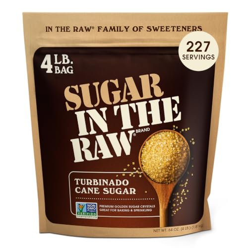 Image of Sugar In The Raw, Granulated Turbinado Cane Sugar Bag, 4 LB | Pure, All-Natural Turbinado Bulk Sugar, Non-GMO Project Verified, Kosher, Vegan and Gluten Free
