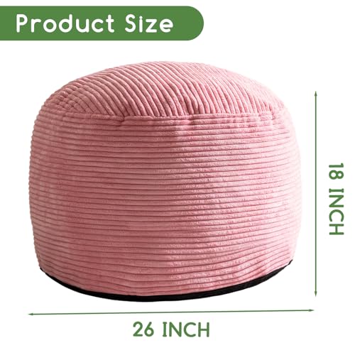 image for HIGOGOGO Round Stuffed Pouf Ottoman, Corduroy Poufs with Foam Chunk Fi