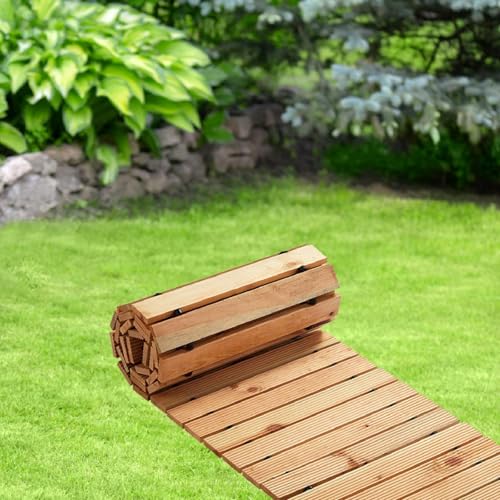 Leefasy Wooden Garden Pathway Boardwalk Walkway Nonslip Decorative Roll Out Straight Walkway for Patio Stepping Stones, Outdoor Beach, Wood Color, Length 8.01Ft