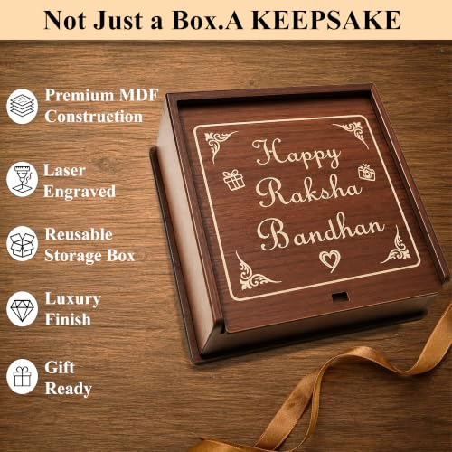 Image of SWAGSTATION Rakhi Gift for Brother, Evil Eye Rakhi with Guardian Bell Evil Eye Keychain, Love You Bro Fridge Magnet, Greeting Card, Roli Chawal & MDF Gift Box, Raksha Bandhan Gift Set