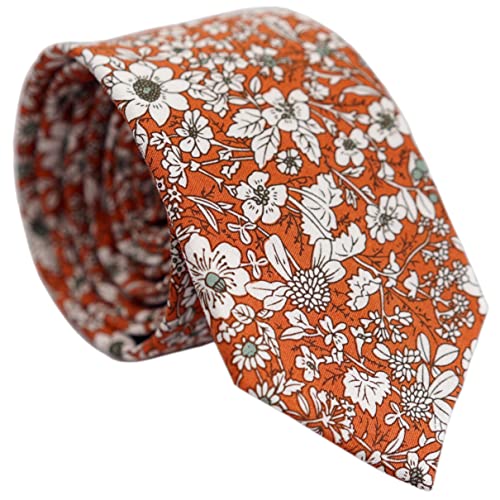 Image of BELLUNO Men's Cotton Floral Skinny Tie, 2.5 inch Width, with Gift Box