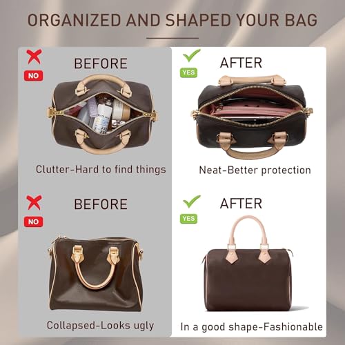 Image of Doxo Purse Organizer Insert, Bag Organizer for Tote & Purse, Bag in Bag, Perfect for Speedy 20 and More(Pink-S)