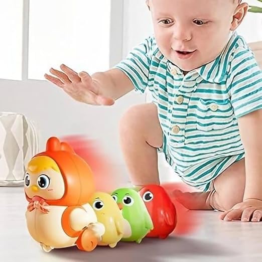 Image of Chicken Toy for Kids, Magnetic Hen with Chick, Wind-up Crawling Duck, Cute Walking, Baby Crawling for Boys and Girls, Animal Wind up Toy Set (Chicken Toy Orange)
