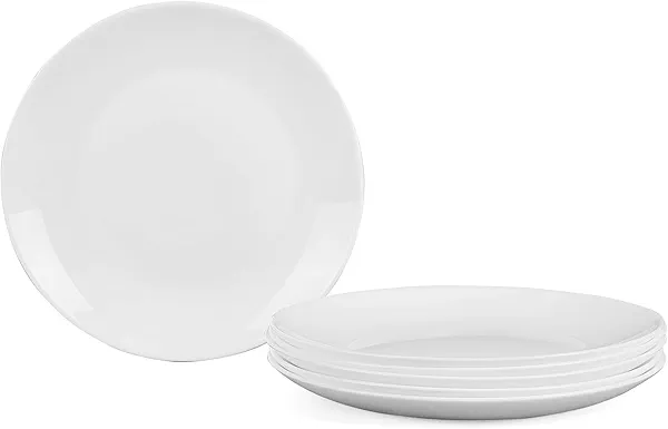 LaGlint 10.5 inch Dinner Plate Set of 6, Lightweight Round Opal Glass White Dinnerware Plates, Dishwasher and Microwave Safe