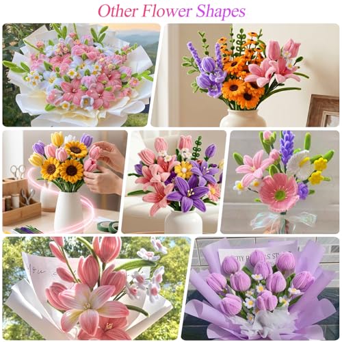 800 PCS Pipe Cleaner Craft kit, Pipe Cleaner Flower Kit with Instruction,10 Color Chenille Stems, DIY Art Craft Supplies,Handmade Gifts, with Pearl, Flower stem,Tape, Stamen - Image 7