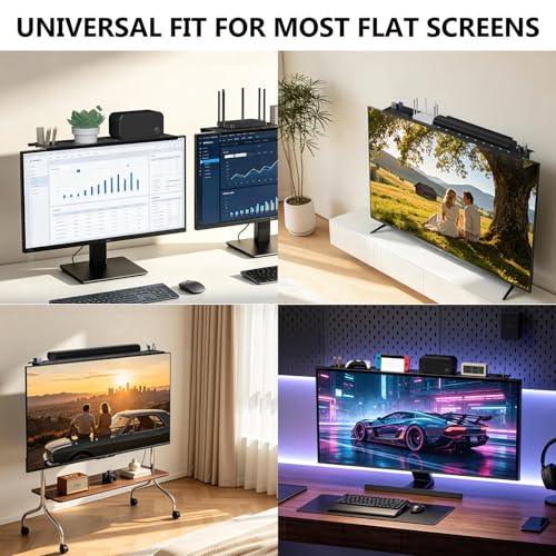 Image of WALI Soundbar Mount, No Drilling TV Top Shelf with 2 Storage Boxes, Floating Monitor Shelves for Router, Cable Box, Game Console Storage, TV Remote Holder, Up to 5.5Lbs, 17.3 inchx4.3 inch(TSH004-2B), Black