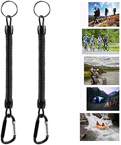 Pack of 6 Black Coiled Fishing Lanyard with Carabiner Fishing Ropes Secure Pliers Lip Grips Tackle Fish Tools - Image 6