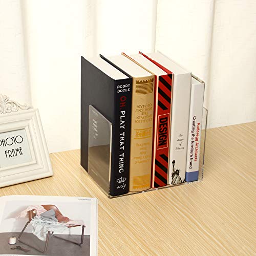 CY craft 6 Pieces/3 Pairs Bookends,Clear Acrylic Bookends for Shelves,Heavy Duty Book Ends and Desktop Organizer,Book Stopper for Books/Movies/CDs,7.3x4.8x4.8 inch - Thumbnail 6