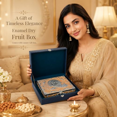 Image of Diviniti Decorative Silver Embossed Dry Fruit Box with 4 Compartments | Premium Golden Designer Storage Box for Dry Fruits, Nuts, Chocolates & Sweets | Elegant Home Decor & Festive Gift Box