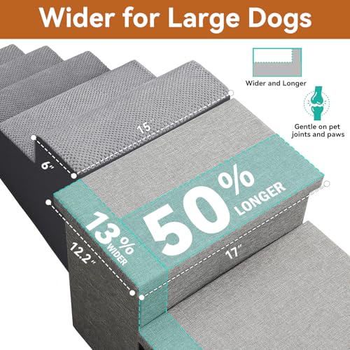 Image of Zerbuger Dog Stairs for High Beds, Folding Pet Stairs Gift for Dogs Puppy with Storage for Bed Couch, Cat Dog Ramp Hold Up to 200 lbs (Gray, 5 Steps No Condo(49 inch D x 17 inch W x 26 inch H))