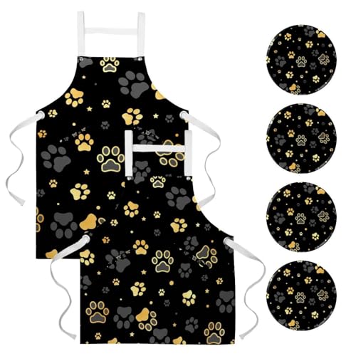 Tablier de serveuse pour restaurant et bar avec motif pattes de chien et 4 broches incluses