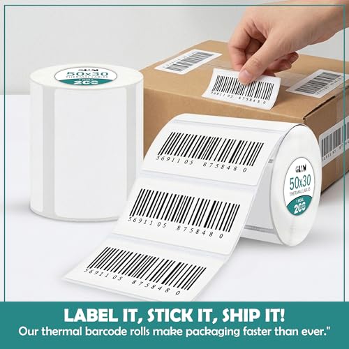 Image of GLUN Thermal Labels 50mm x 30mm | 2 Inch Self Adhesive Sticker Roll | Barcode, Shipping, Address Labels for Thermal Printer | 1000 Stickers (Printer Not Included)