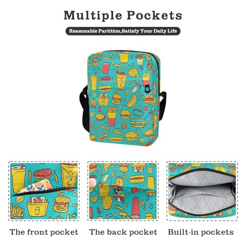 Crossbody Bag Food-inspired Pattern Color Turquoise Messenger Bag for Women Men Purse Shoulder Bag Satchel Bag with Adjustable Strap 214B80472