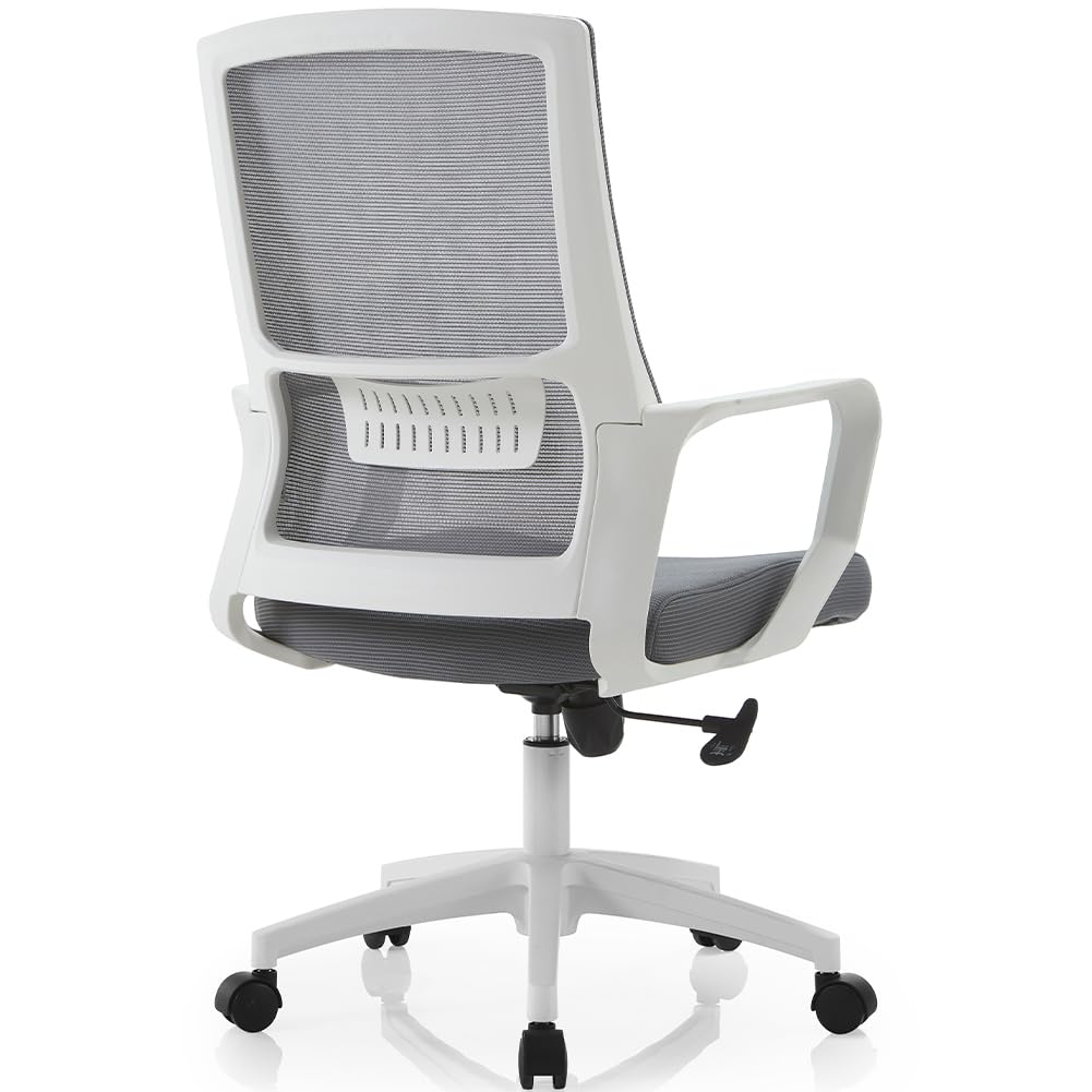 Shally Dogan Sedia da Ufficio Ergonomica Girevole con Supporto Lombare, Poltrona da Scrivania, Studio, Cameretta, Reclinabile con Altezza Regolabile, Base Bianca Robusta, Schienale Antisudore (Grigio)