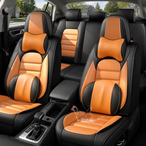 Image of Leather Deluxe Front Seat Covers for Toyota Camry 2015-2026, Black-Orange