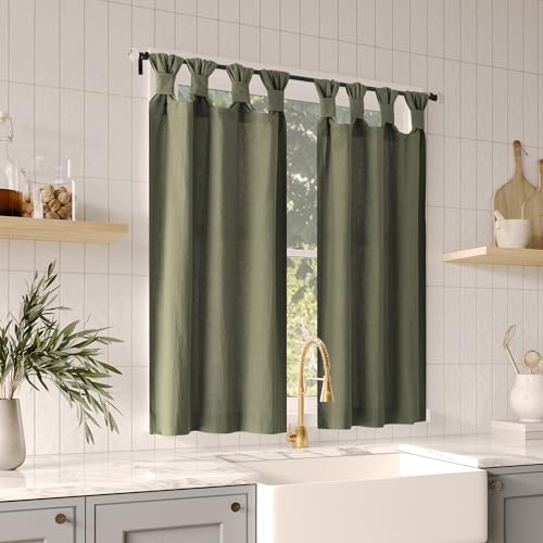 Archaeo Rideaux de café 100% Coton délavé avec Pattes torsadées, 132,1 x 91,4 cm, Vert Mousse