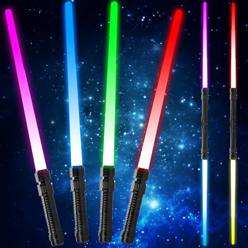Light Up Swords Saber for Kids,4 pack 7 colors Expandable Light Swords Toys with FX Sound(Motion Sensitive) and Realistic Handle,Halloween Dress Up Parties, Xmas Present, Galaxy Fighters and Warriors by JOINBO - Used condition - US$12.71