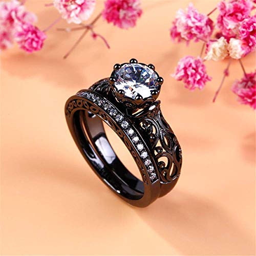 Jeulia 2.5 Ct Black Tone Wedding Ring Set 925 Sterling Silver Round Cut Bridal Sets Vintage CZ Wedding Band Rings Anniversary Engagement Promise Rings for Her with Jewelry Gift Box3