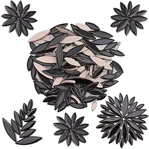 Ehome Shop Leaf Ceramic Mosaic Tiles for Craft Supplies,Petal Shape Mosaic Pieces for Arts and Crafts (Black,Mixed 3Size,310g)