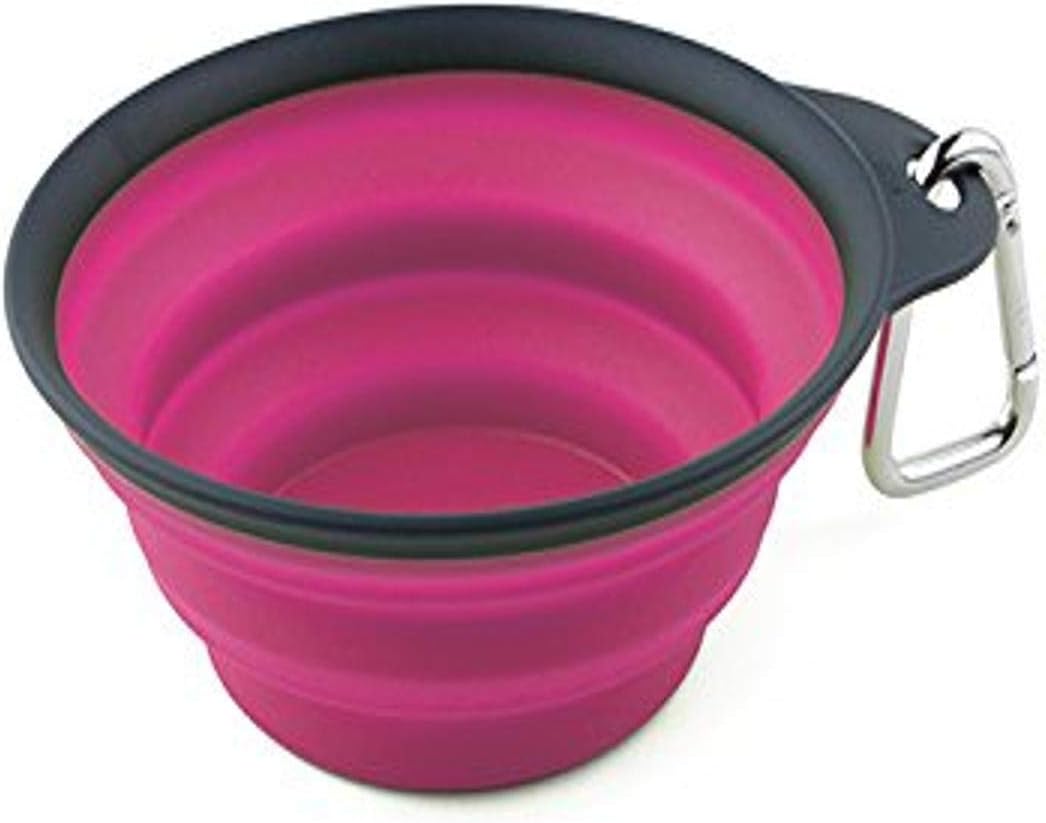 Dexas Popware for Pets Collapsible Travel Cup, Small, Gray/Pink