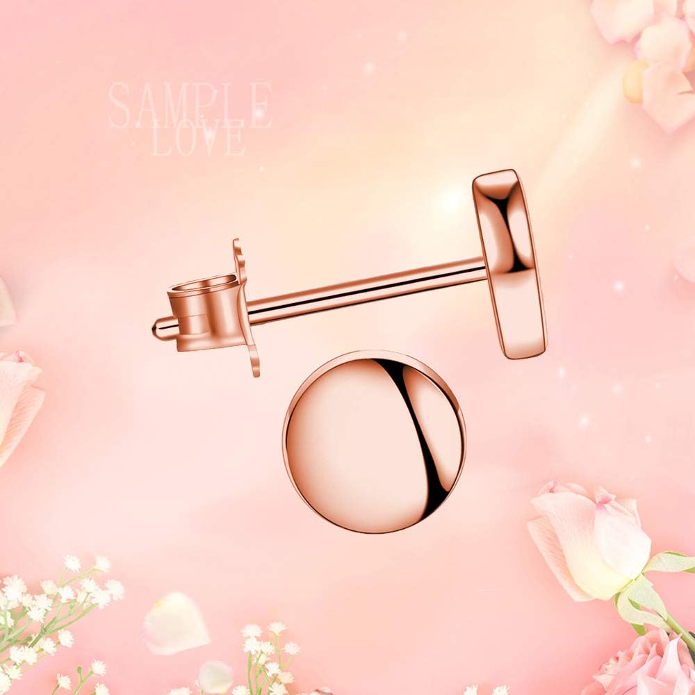 Rose Gold Plated Sterling Silver Dot Stud Earrings 3mm-10mm Options, Flat Round Disc Studs Hypoallergenic Jewelry - Image 5