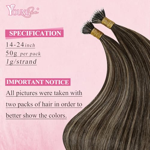 Image of YoungSee Nano Ring Hair Extensions Highlight Hair Extensions Nano Dark Brown Highlights Caramel Blonde Hair Extension Nanobead Pre Bonded Remy Hair Extension for Adding Volume 22in 50 Strands 50g