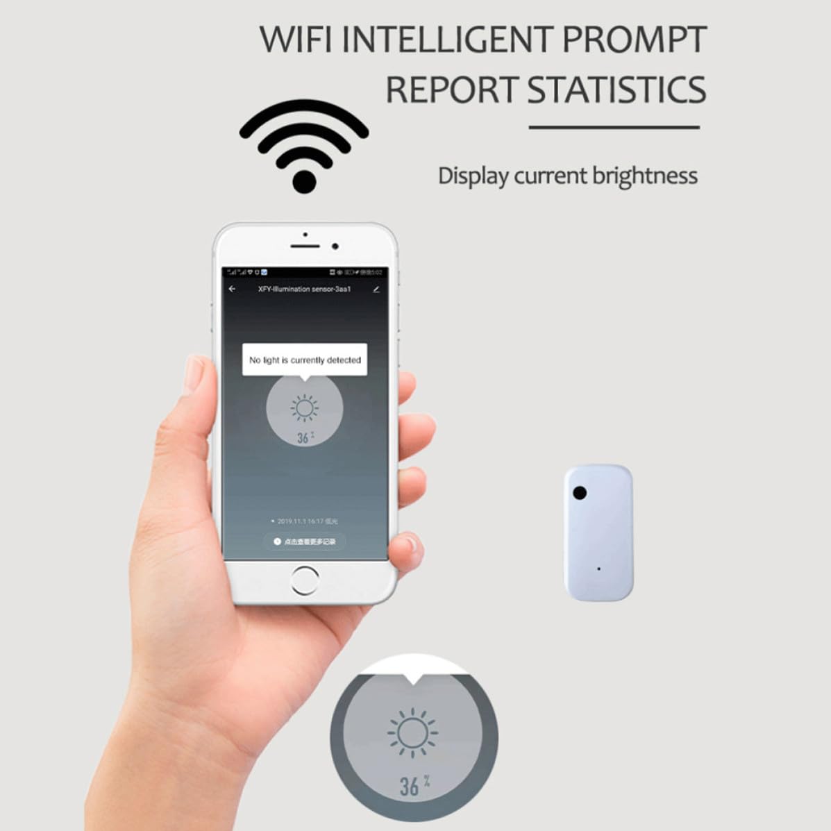 Tuya Wifi Lichtsensor Weiß aus Abs für 0-1000 Lux Messung