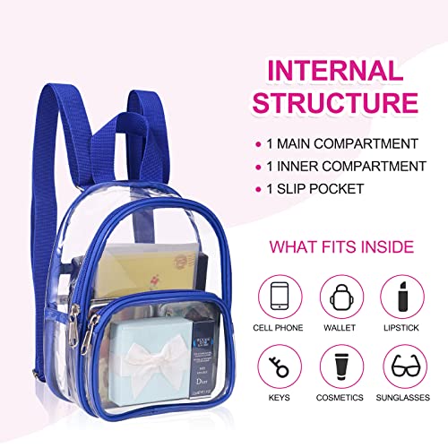 Uspeclare Clear Backpack Stadium Approved,Clear Bag Clear Mini Backpack With Size 7.5"X2.8"X9" For Girls, Waterproof Small Clear Backpack For Security Travel, Concert & Sport Events(Blue) #TOP2