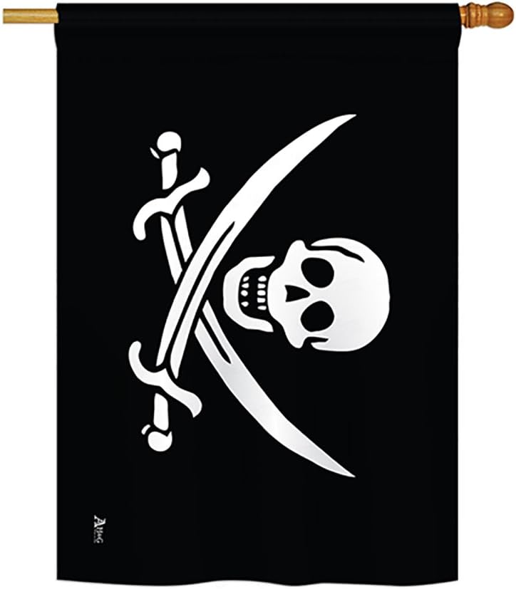 Jack Rackhams House Flag Coastal Pirate Ship Skull Treasure Map Carribean Jolly Blackbeard Small Decorative Gift Yard Banner Made In USA 28 X 40