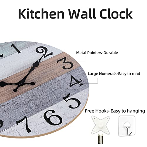 Image of KECYET Wall Clock 10 Inch Silent Non Ticking Wall Clocks Battery Operated,Rustic Vintage Clock for Bathroom Kitchen Bedroom Office Living Room(Grey)