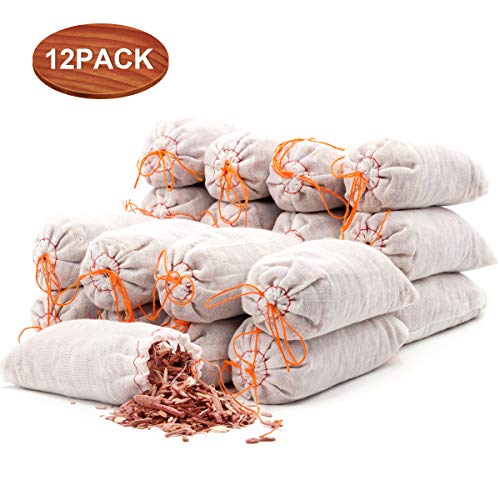Coolrunner 12 Pack Cedar Sachet Bags, Red Cedar Chips Sachets for Closets, Drawers