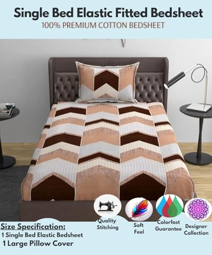 Image of Elastic Fitted Single Bed Bedsheet | 48x72 Inch Bedsheet Snug All-Round Stretch Elastic | Ultra-Soft, Breathable & Wrinkle-Free Fabric