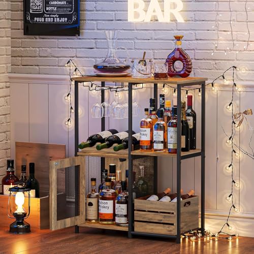 Image of Klaxon Bar Cabinet for Home - Stylish Home Bar Cabinet with Elegant Serving Surface - Durable Bar Unit for Living Room - Spacious Shelves for Bottles & Glasses - Perfect Bar Counter /Table (Xylo)