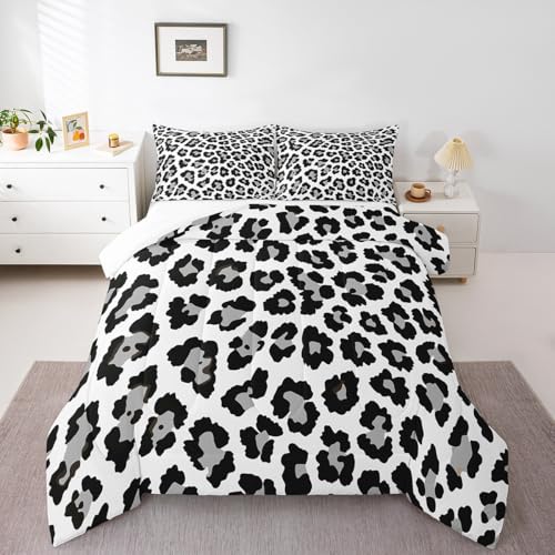 Image of Feelyou Leopard Comforter Set Black Grey Cheetah Print Bedding Set for Kids Boys Girls Teens Decor Cow Comforter Africa Animal Duvet Set 3Pcs King Size Boys
