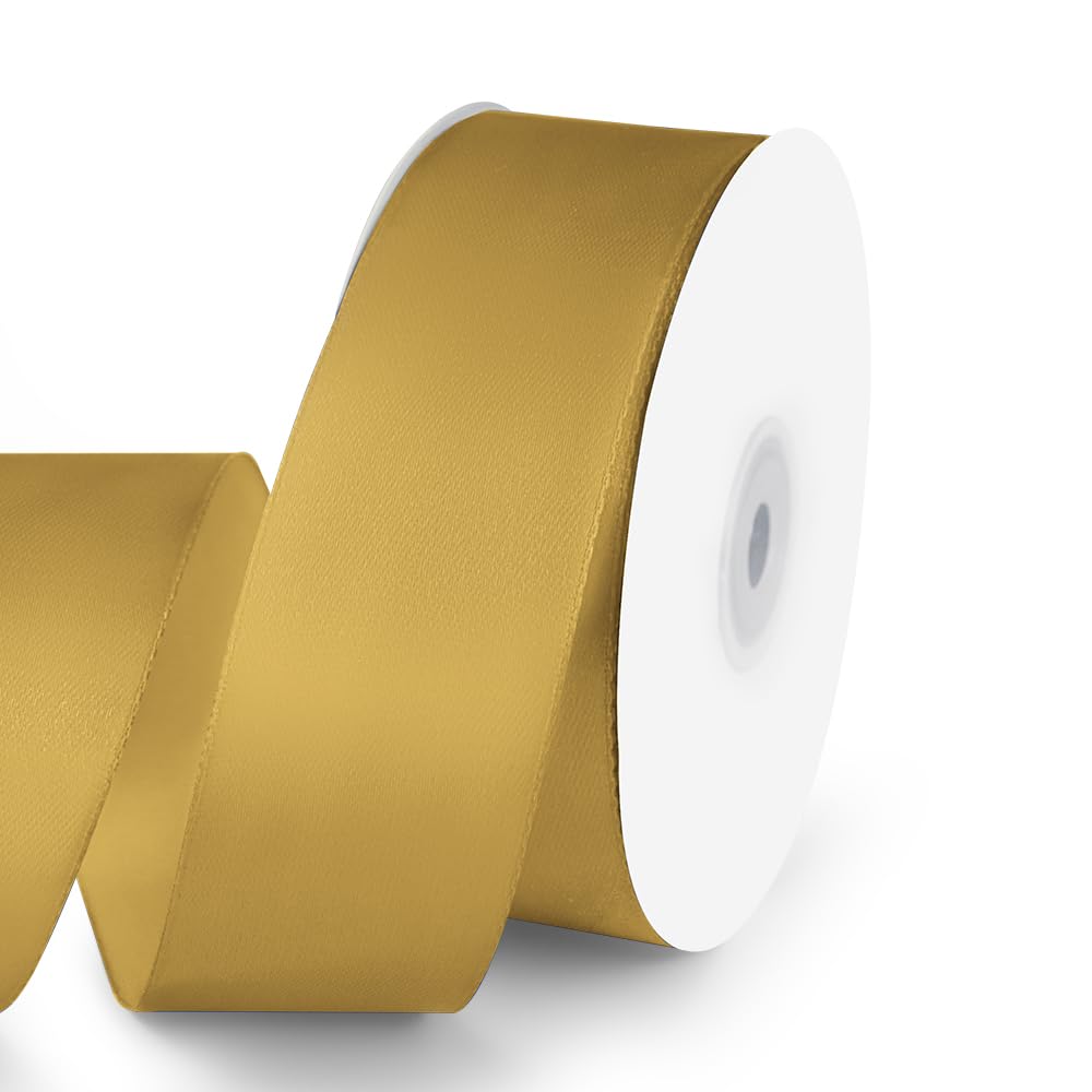 KMER LIFE 1-1/2" Wide x 50 Yards Golden Single Faced Polyester Satin Ribbon, Golden Satin Ribbon Perfect for Wedding Decor, Wreath, Crafts, Gift