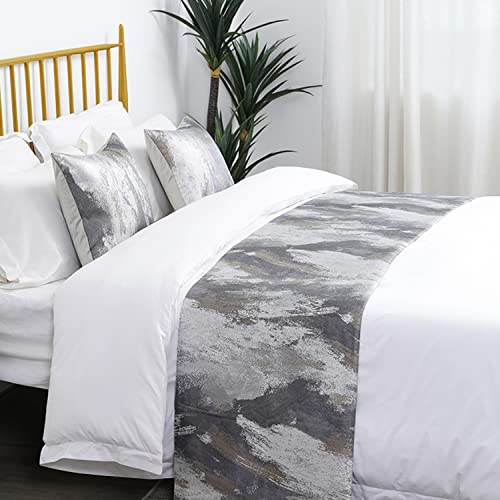 twelves Grey Bed Runner, Abstract Painting Pattern Bedding Decorative Accent Bedding Scarf for Hotels Homes Guestrooms (Twin)