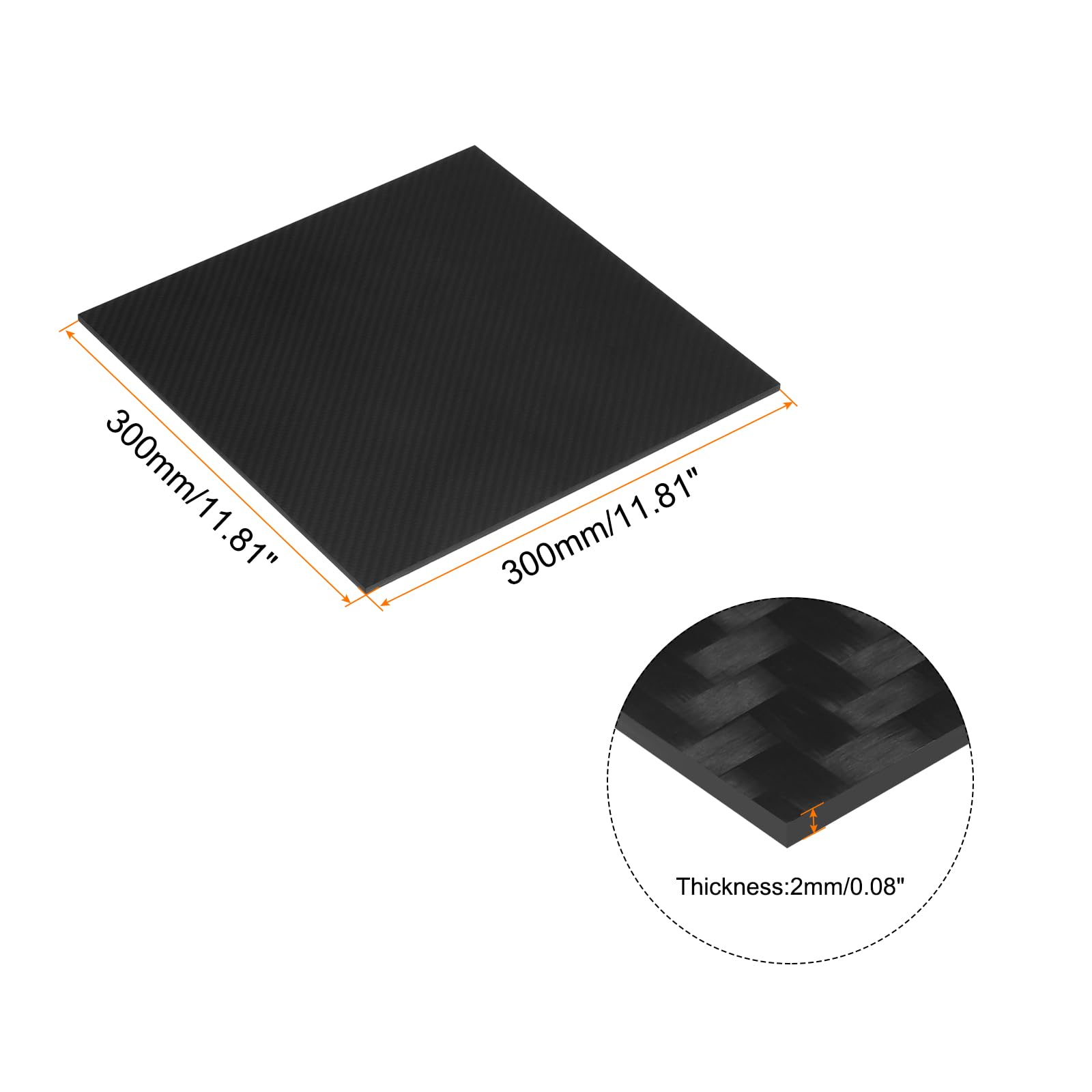 QUARKZMAN Carbonfaserplatten 300 x 300 x 2mm Matte 3K Carbon Fiber Sheet Oberfläche Pultrudierte Flache Kohlefaserplatte Twill-Gewebeplatte Panelplatte für Drachen RC Flugzeug