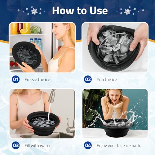 Farochy Large Bowl for Face Ice Bath, Foldable Facial Ice Bath with Built-in Icetray, Silicone Facial Ice Bath Bowl, Ice Face Bowl (Black)
