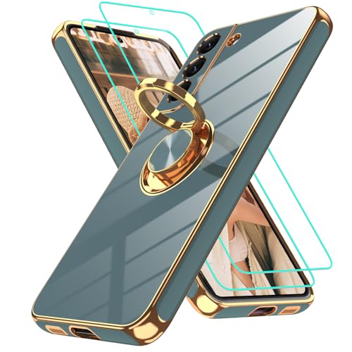Coque Samsung S22 Plus grise antichoc avec protège-écran et anneau
