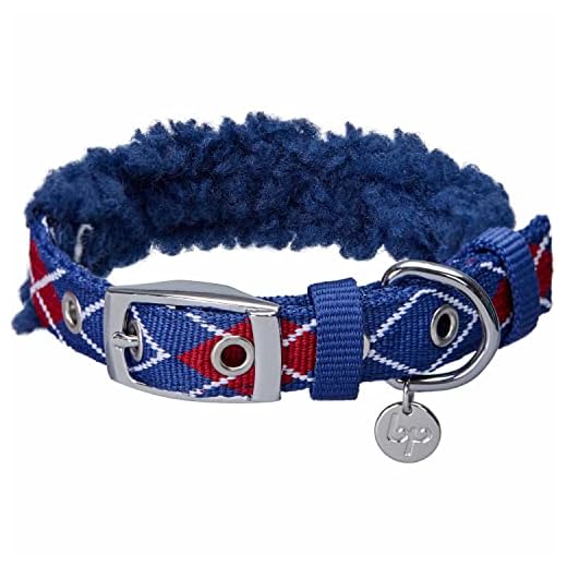 Blueberry Pet Soft & Comfy Scottish Argyle Fleece Padded Adjustable Dog Collar with Metal Buckle - Royal Blue, Neck 9-12.5", for Small Breed