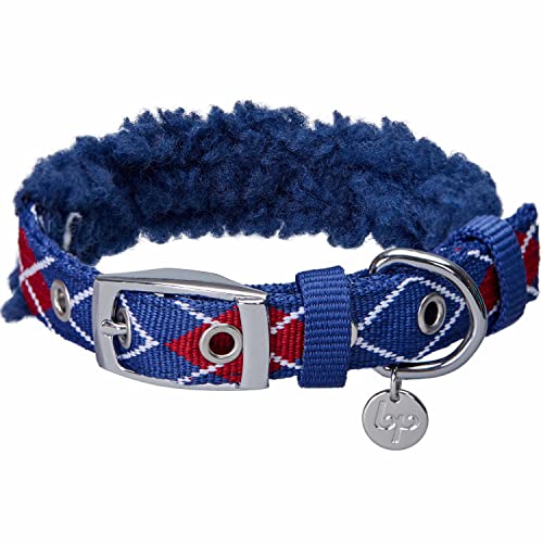 Blueberry Pet Soft & Comfy Padded Dog Collar - Royal Blue Scottish Argyle Fleece for Small Dogs...