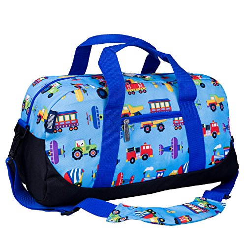 Image of Wildkin Kids Overnighter Duffel Bag - Carry-On Travel Bag for School & Sleepovers, Lightweight, Durable, Boys & Girls Ages 4-15 - Trains, Planes, and Trucks