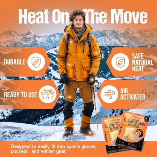 Natural Large Hand & Body Warmers 40 Count - Air Activated 18 Hours of Consistent Natural Heat Handwarmers Bulk - Disposable Quick & Easy Activation | Portable Odor-Free Warmth for Hands 40 Pack