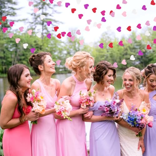 Image of Galentines Party-Decoration Valentines-Day Heart-Garland - 52ft Purple Hot-Pink Red Hanging Paper Streamers Banner, Proposal Anniversary Romantic Birthday Baby Shower Rustic Wedding Decor Hugfond