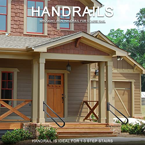 Handrails For Outdoor Steps, Jamb Mount, 28 Inch, 2 Pack, U-Shape, Handrail Wall Mounted For 1-3 Step Stairs, Wrought Iron Handrail For Stairs Rail,Porch Step,Indoor,Outdoor,Black #TOP6