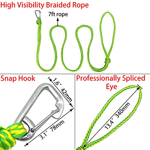 ISURE MARINE Kayak Tow Rope with Clip Dock Lines Heavy Duty Braided Line Ideal for Jet ski,watercraft Boat, Kayaking, Marine Sets of Two Ropes 1/2 Inch Diameter x 7ft Lengths Green - Thumbnail 2
